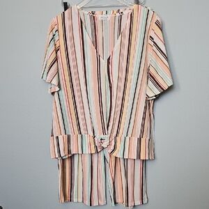 Love + Joy Colorful Striped V-Neck Top and Cropped Wide leg pant Set XL